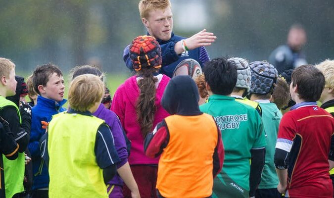Children taking part in BATs Rugby activities at Trinity Academy Sports Campus in North Edinburgh, enjoying fun and inclusive youth rugby activities.